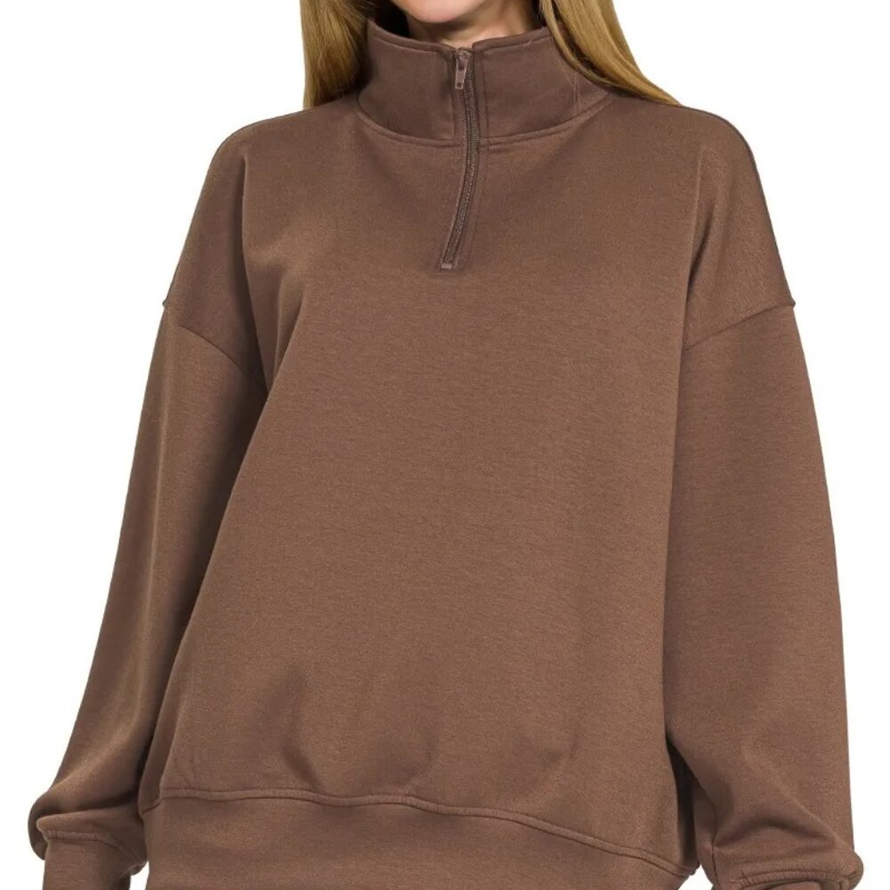 Zenana‎ Scuba Quarter-Zip Sweatshirt